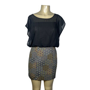 Lavand Dress Womens Small Black Multi Sheer Chiffon Geometric Mini L33105A321